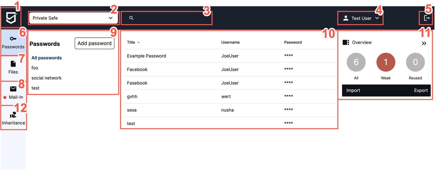 Navigating SecureSafe Interacting with the SecureSafe Interface